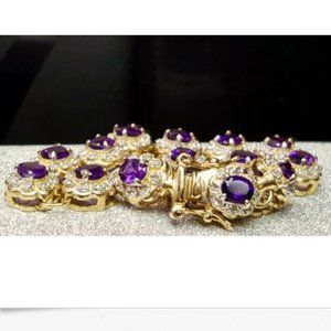 Diamond & 9.0 CTW Natural Amethyst Bracelet 7.5 in